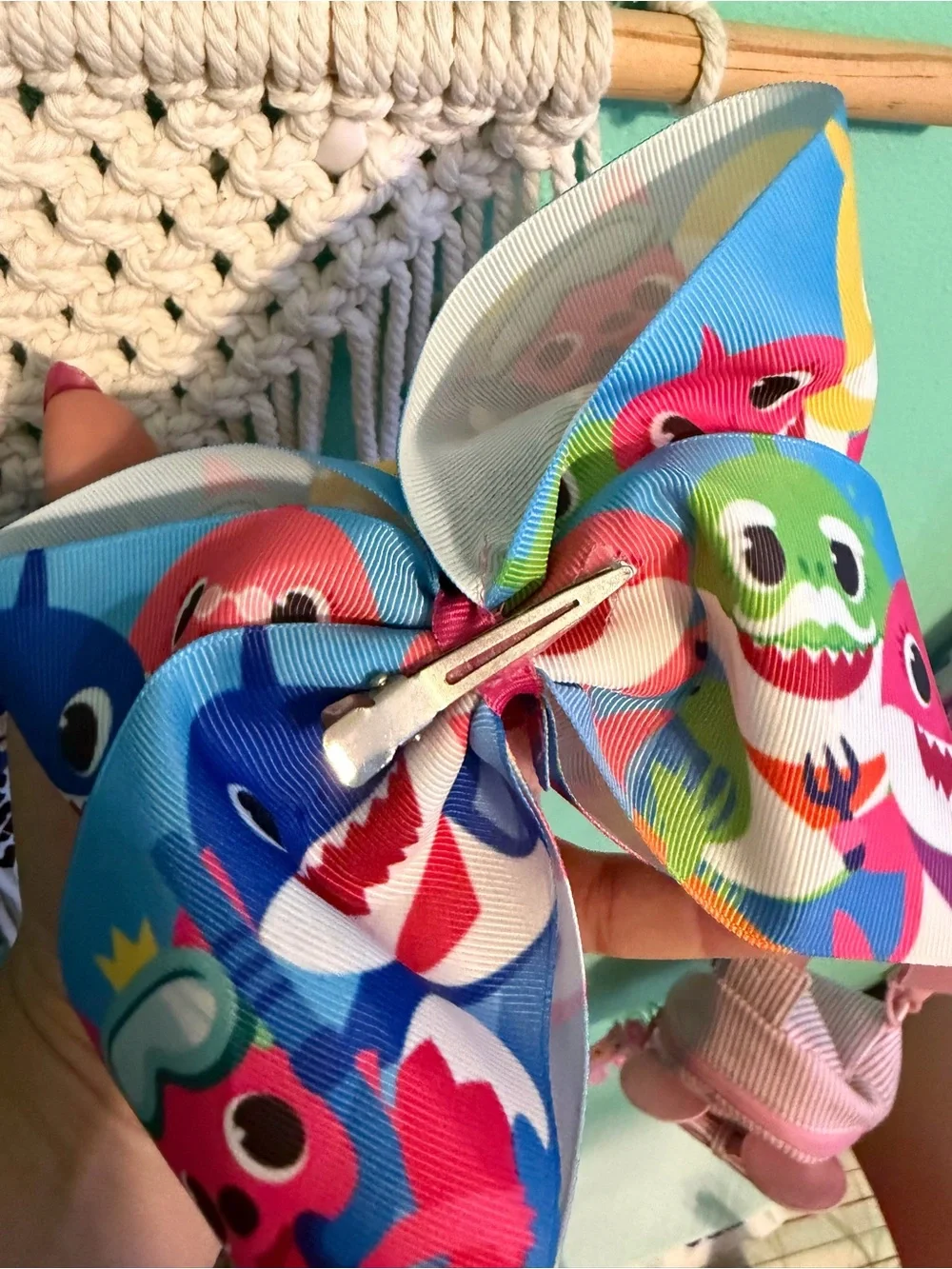 NWOT: Handmade Pink “Baby Shark” Large Bow Hair Clip